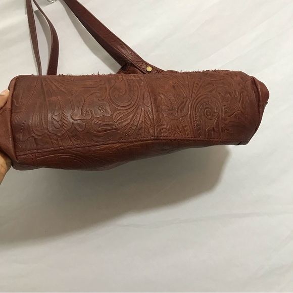 SOLD American Leather Co Shoulder Purse Embossed Tooled Floral Brown Bag - Picture 12 of 13